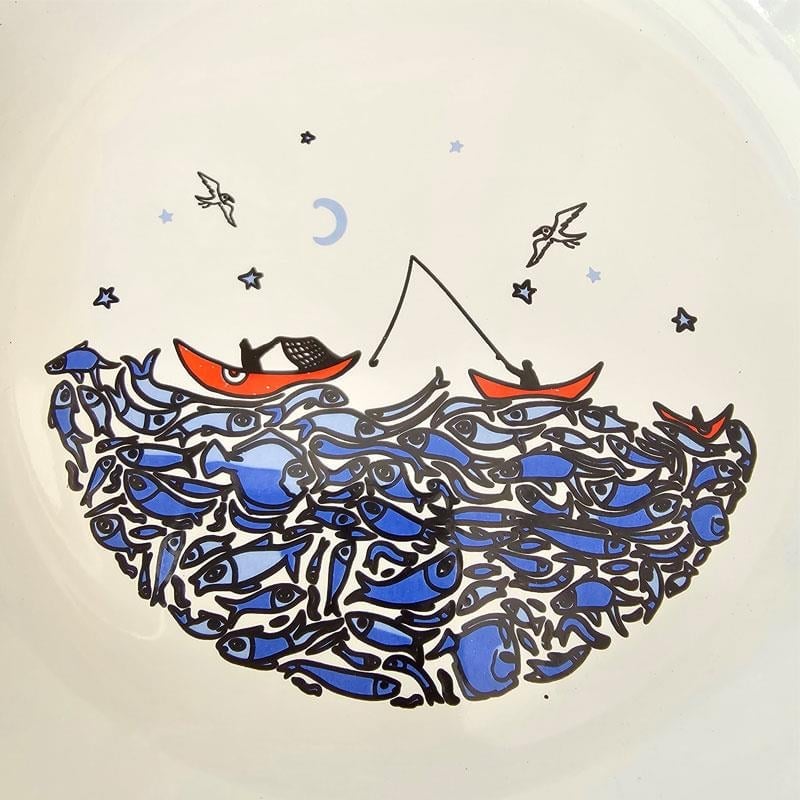 Emaye Tatlı Tabağı 17 cm Balıkçı Temalı - balıkçı-detaylı-emaye-servis-tabağı-17-cm