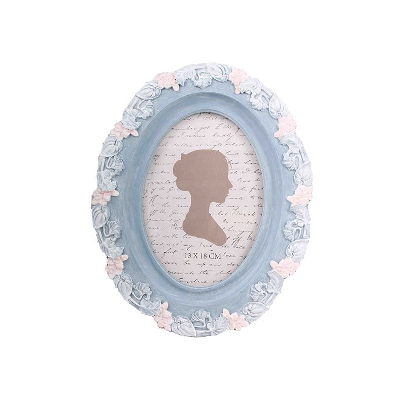 Oval Çiçekli Çerçeve 13 x 18 cm Mavi - Mondecor