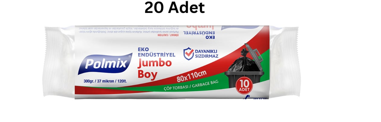 POLMİX EKO ENDÜSTRİYEL JUMBO  80X110 BOY SİYAH ÇÖP POŞETİ 400'GR (20 ADET)