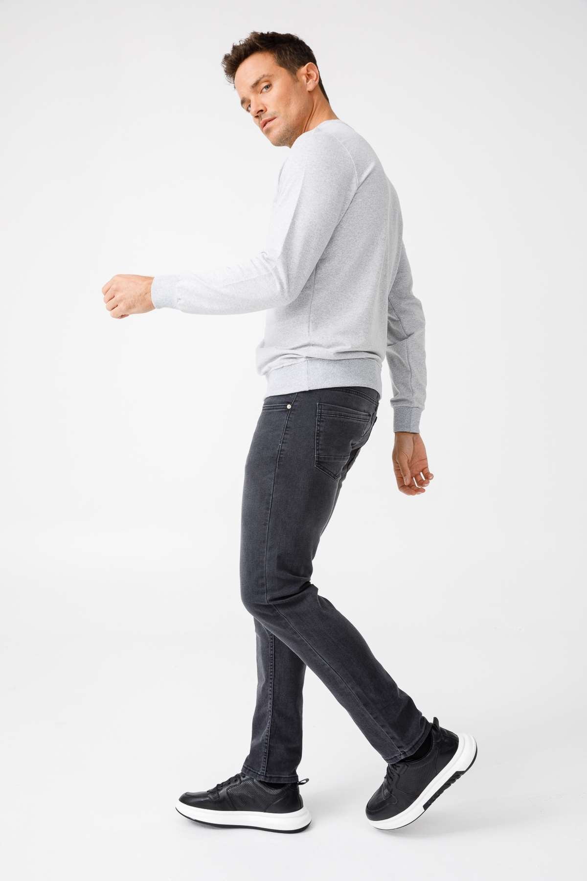 ERKEK A.GRİ MODERNFIT / EKSTRA DAR KALIP BİSİKLET YAKA SWEATSHİRT