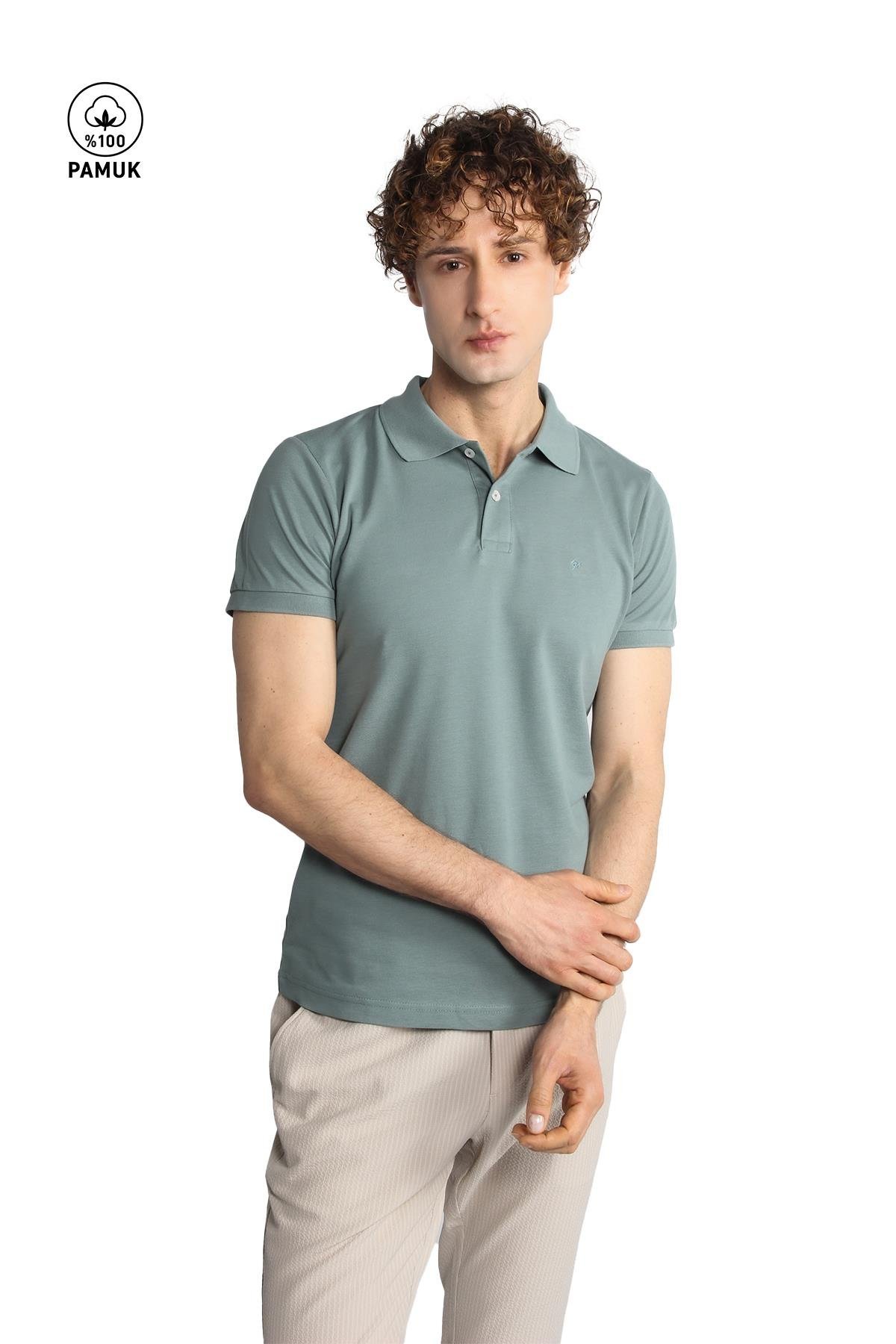 ERKEK AÇIK YEŞİL MODERNFİT / DAR KALIP POLO YAKA TİŞÖRT