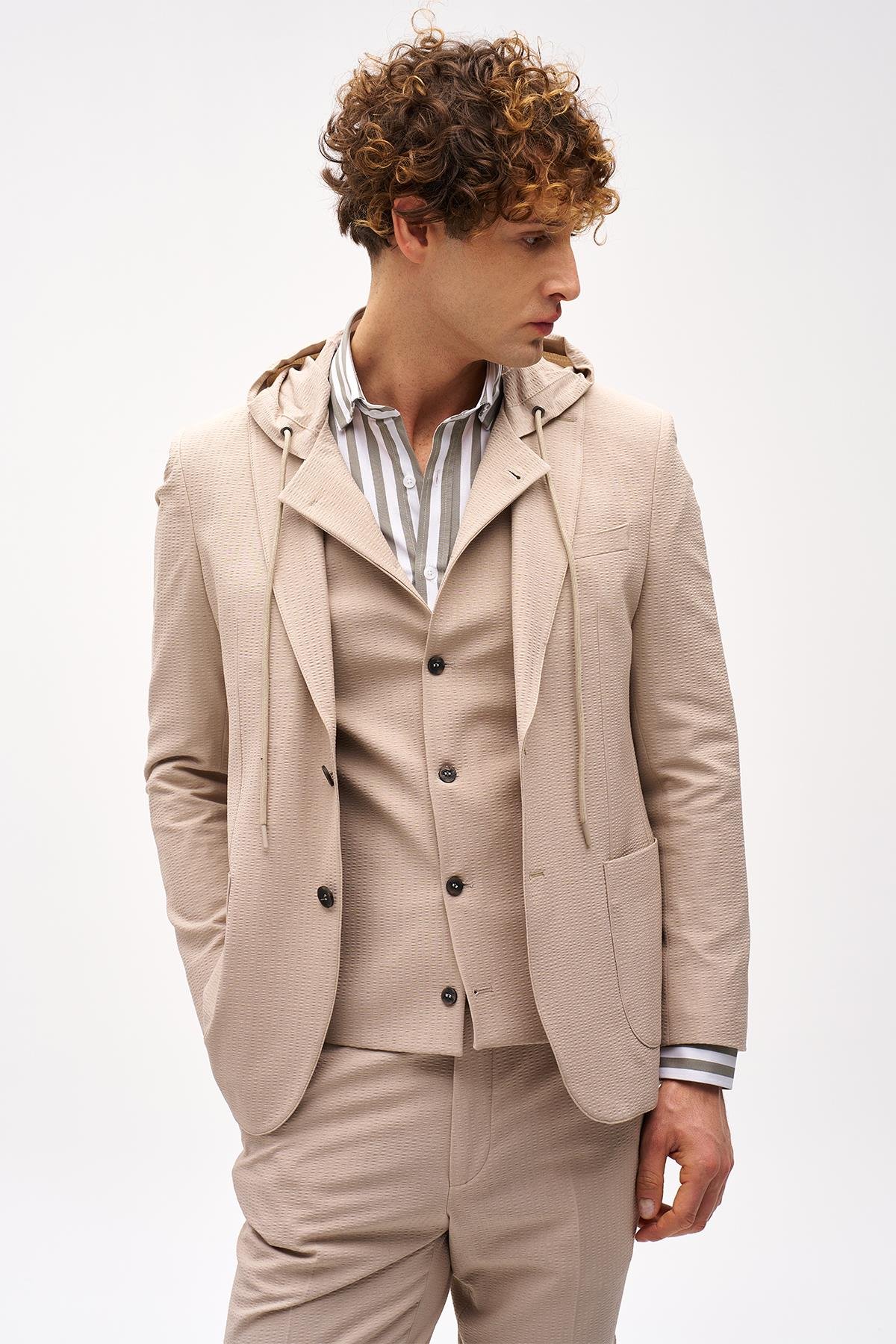 ERKEK BEJ SLIM FIT / DAR KALIP MONO YAKA KOMBİNLİ TAKIM ELBİSE