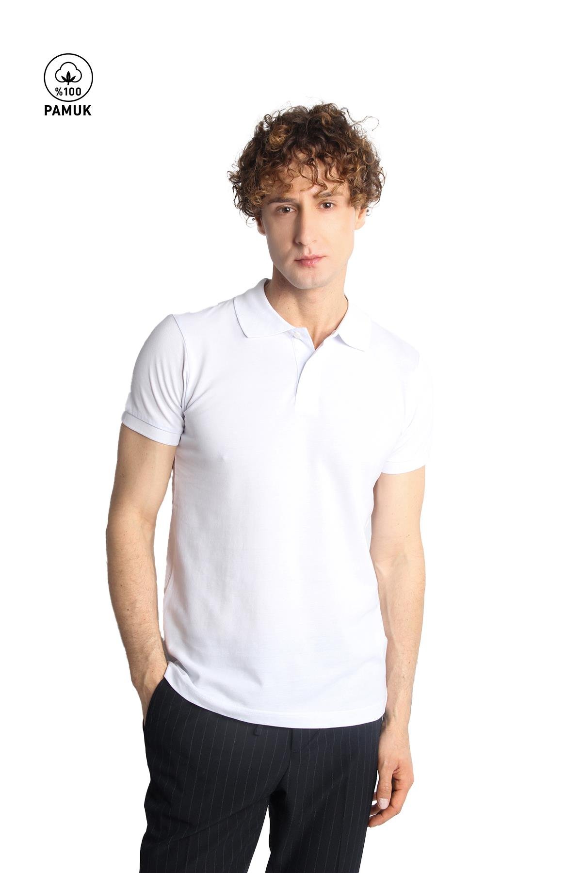 ERKEK BEYAZ MODERNFİT / DAR KALIP POLO YAKA TİŞÖRT