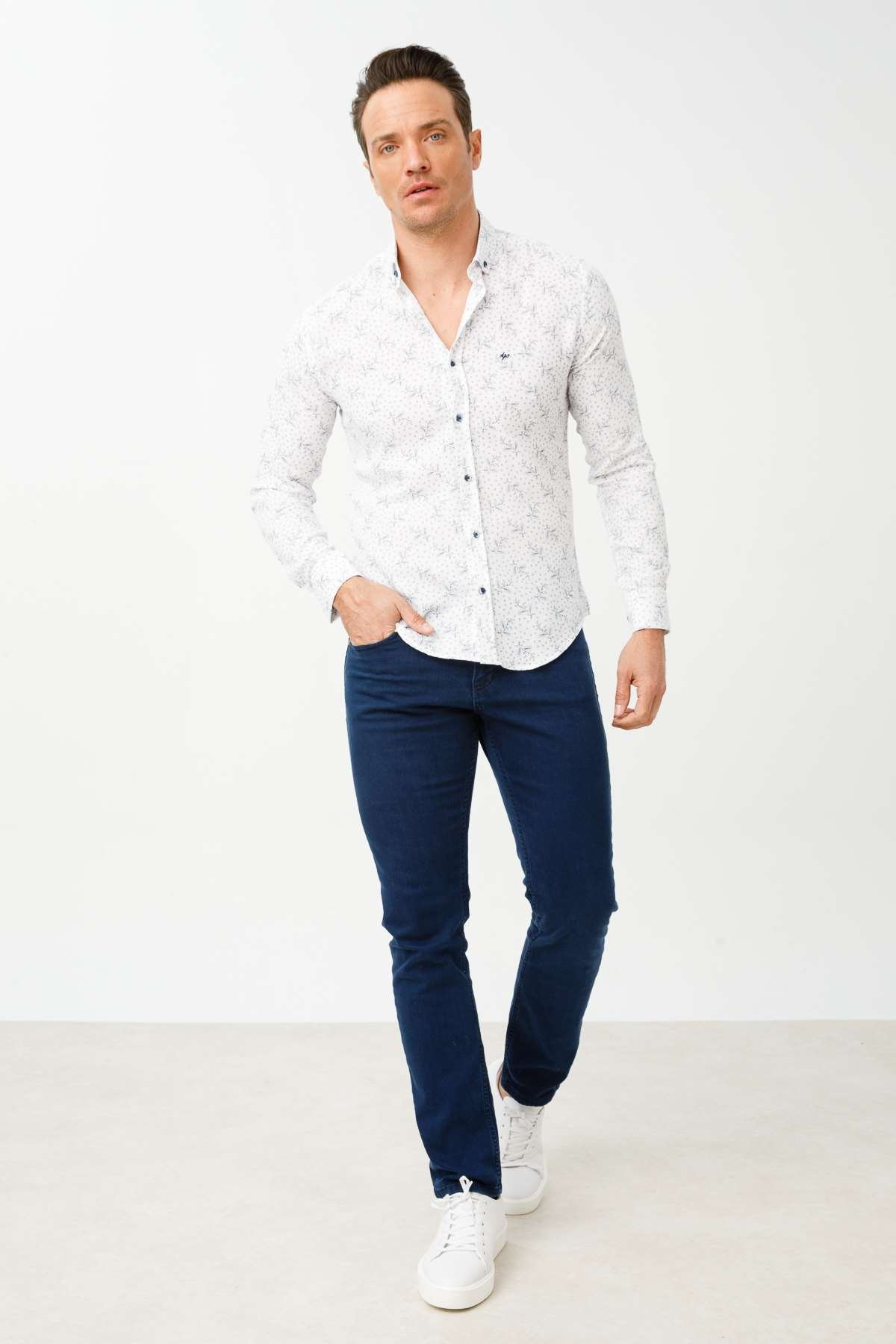 ERKEK BEYAZ SLIM FIT / DAR KALIP TED BAKER DÜĞMELİ GÖMLEK