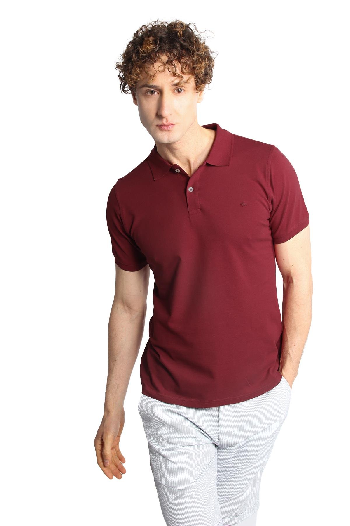 ERKEK BORDO MODERNFİT / DAR KALIP POLO YAKA TİŞÖRT