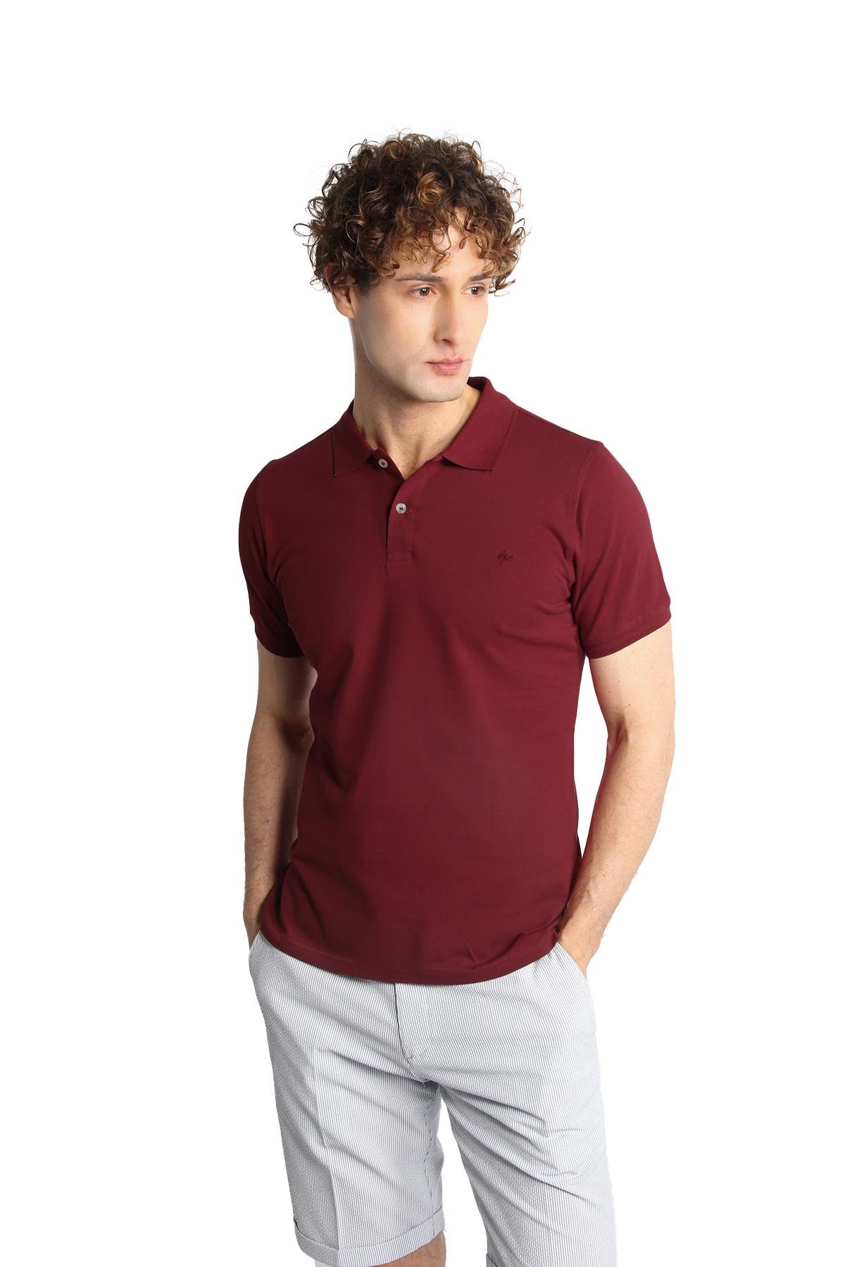 ERKEK BORDO MODERNFİT / DAR KALIP POLO YAKA TİŞÖRT