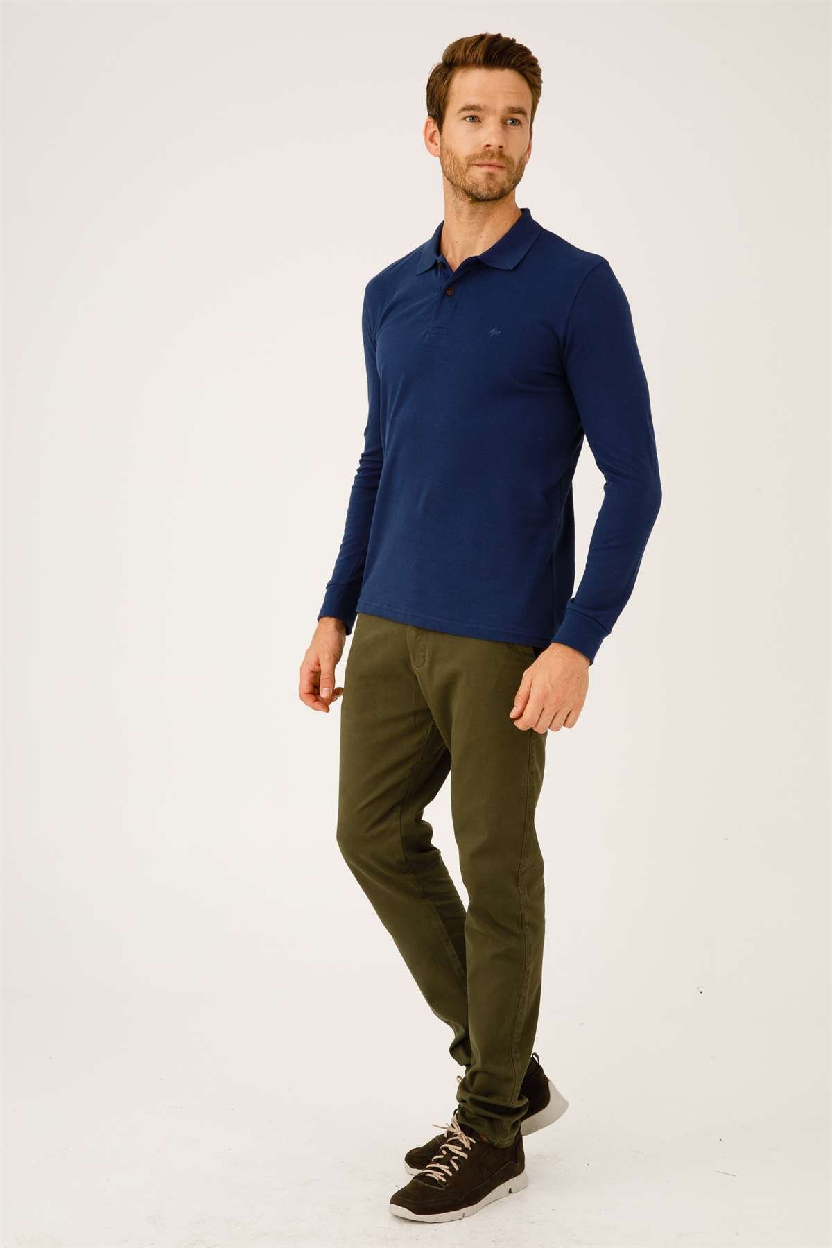 ERKEK İNDİGO STANDART POLO YAKA DÜĞMELİ SWEATSHİRT