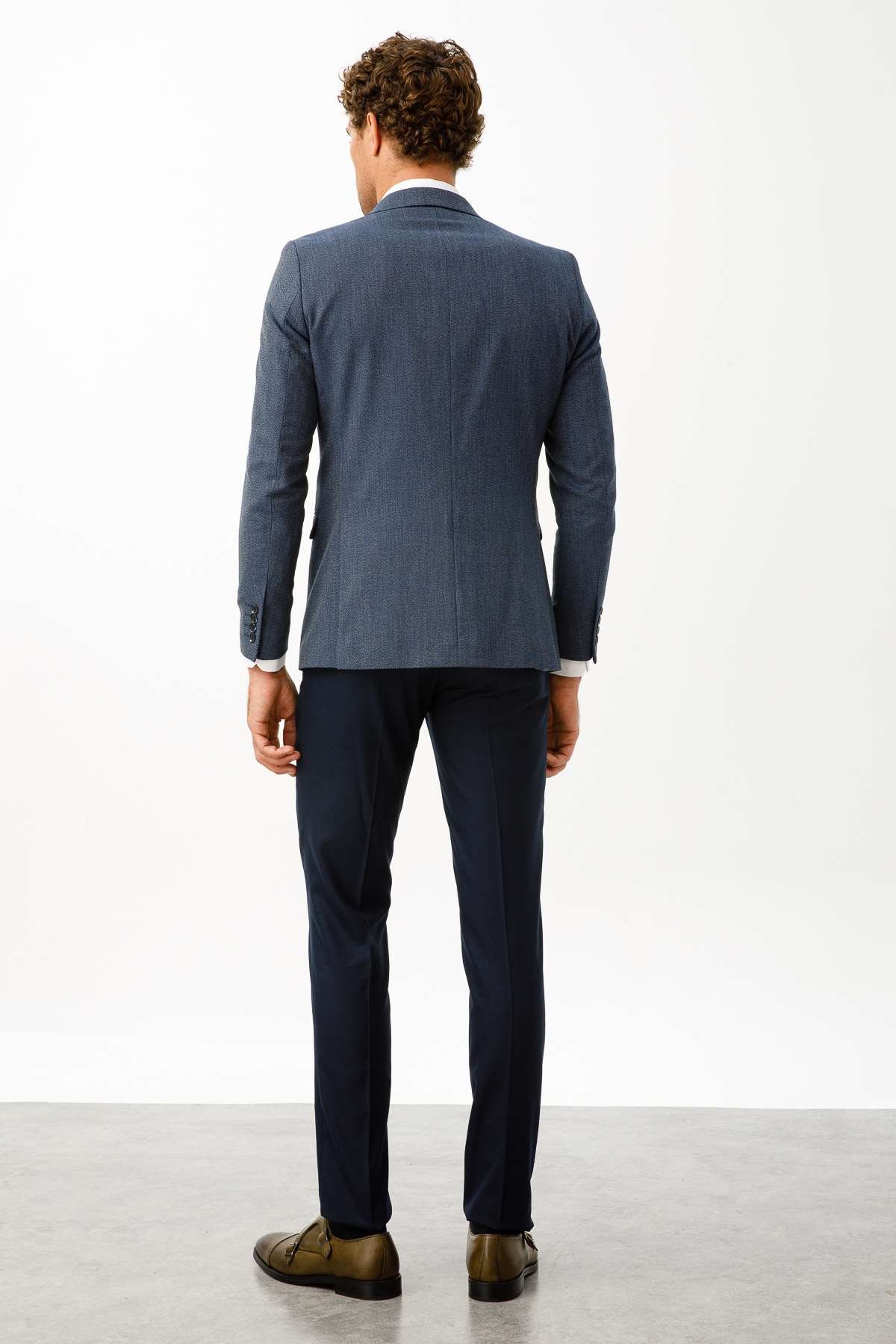 ERKEK LACİVERT SLIM FIT / DAR KALIP İNCE MONO YAKA KOMBİNLİ TAKIM ELBİSE
