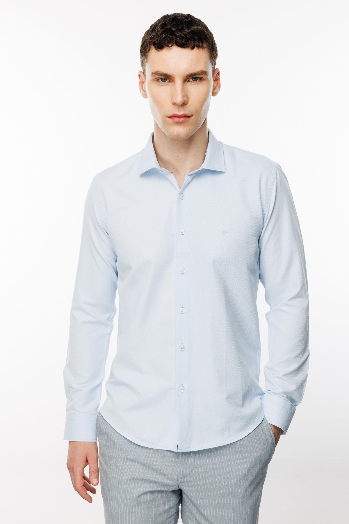 Erkek Mavi Slim Fit / Dar Kalıp İtalyan Gömlek