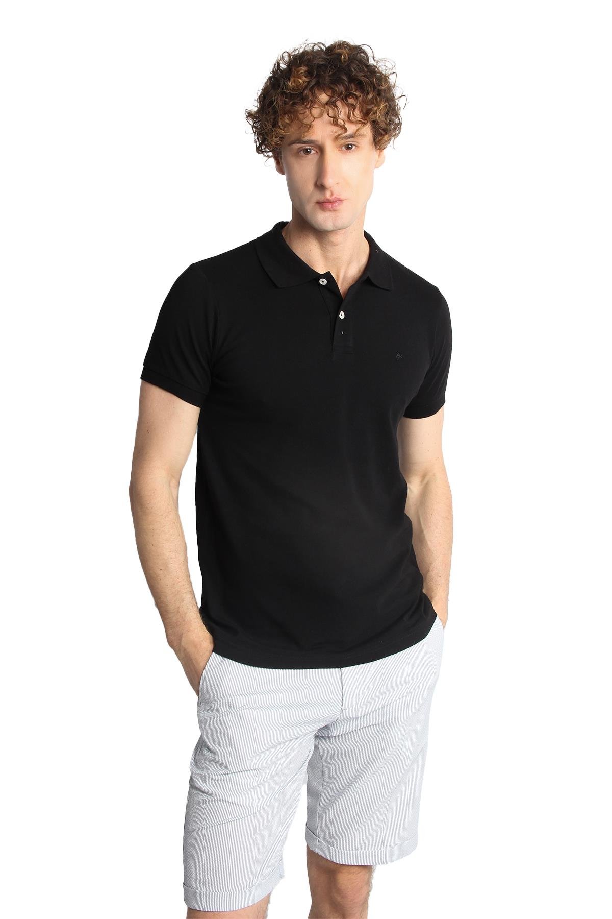 ERKEK SİYAH MODERNFİT / DAR KALIP POLO YAKA TİŞÖRT