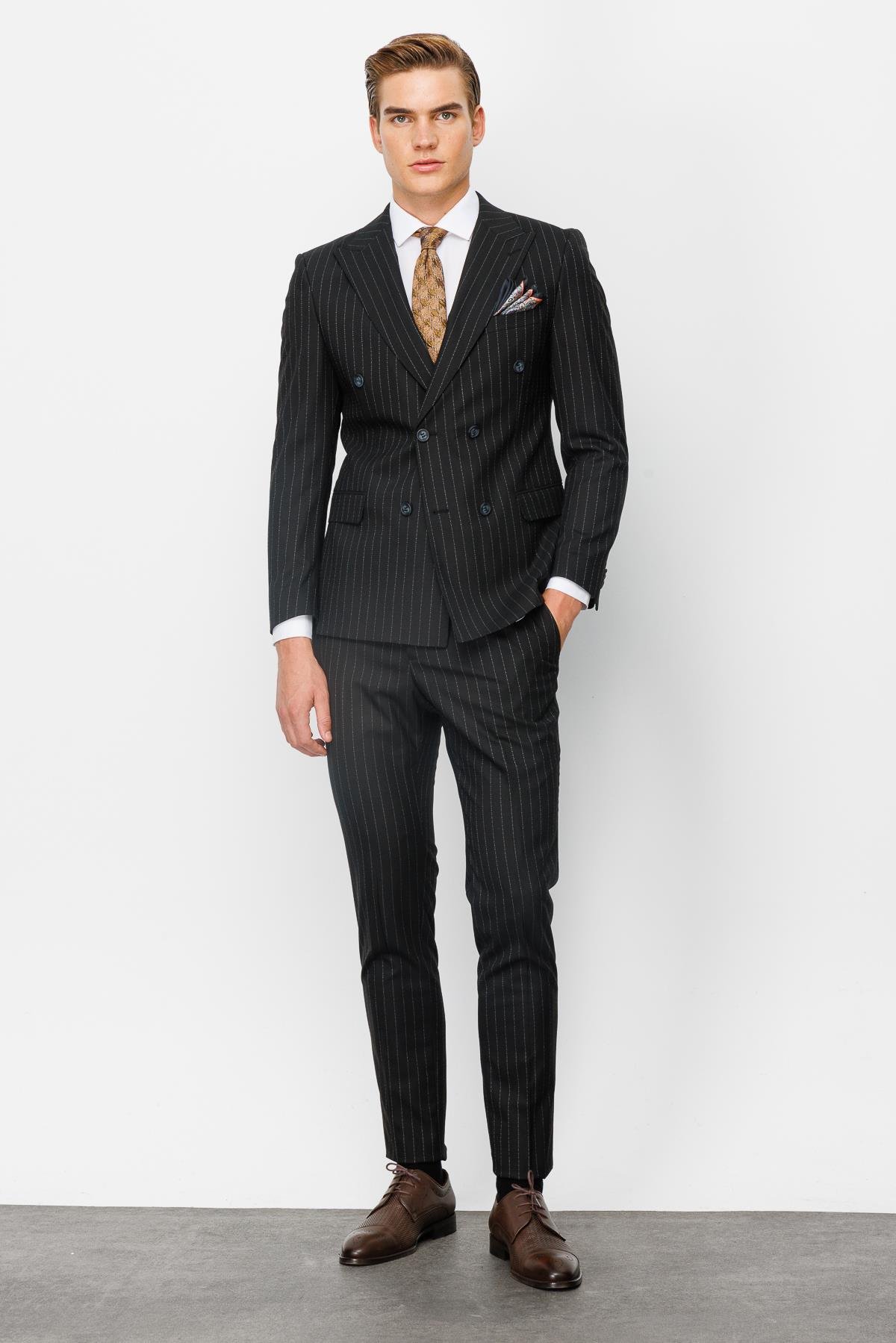 ERKEK SİYAH SLIM FIT / DAR KALIP GENİŞ KIRLANGIÇ TAKIM ELBİSE