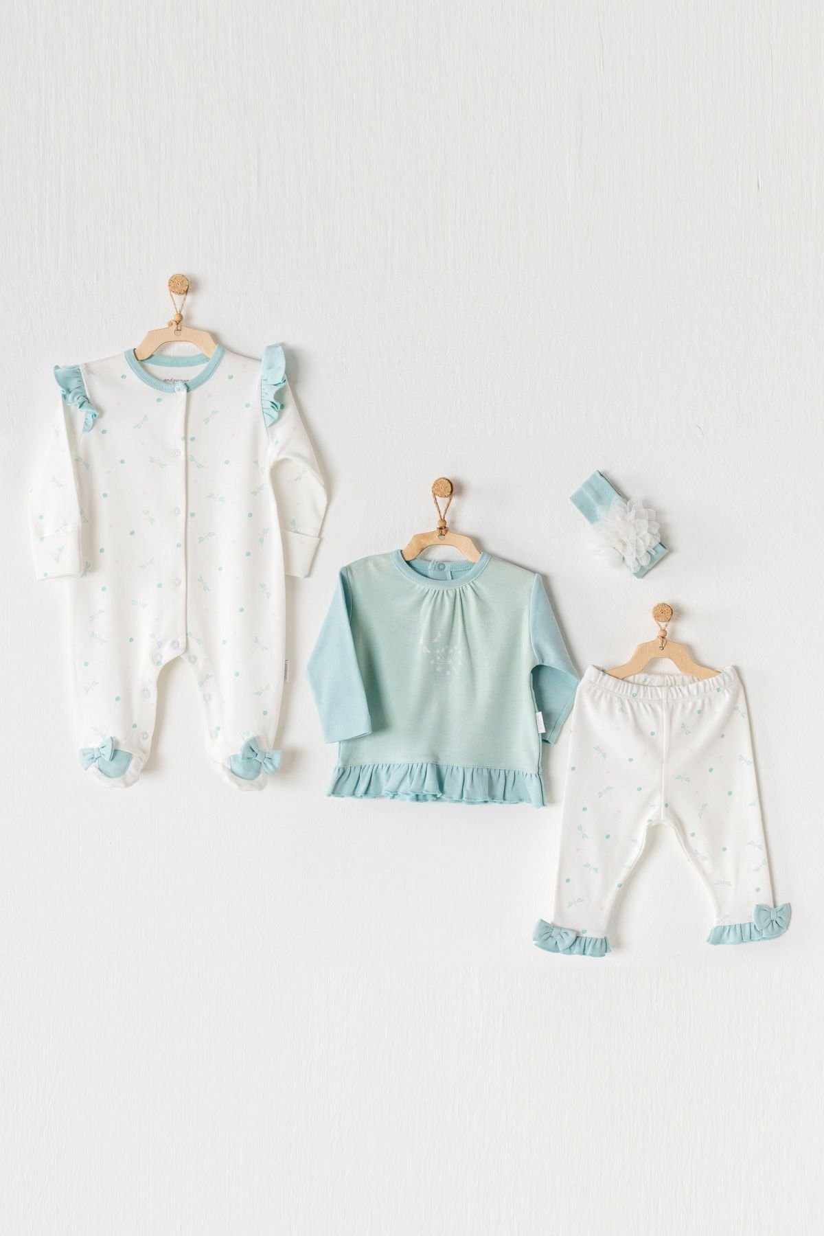 Andywawa AC23115 Bebek Hastane Çıkışı 4 Pcs Tül Kılıflı Set Newborn DragonflyKız Bebek 5'li SetAndywawa