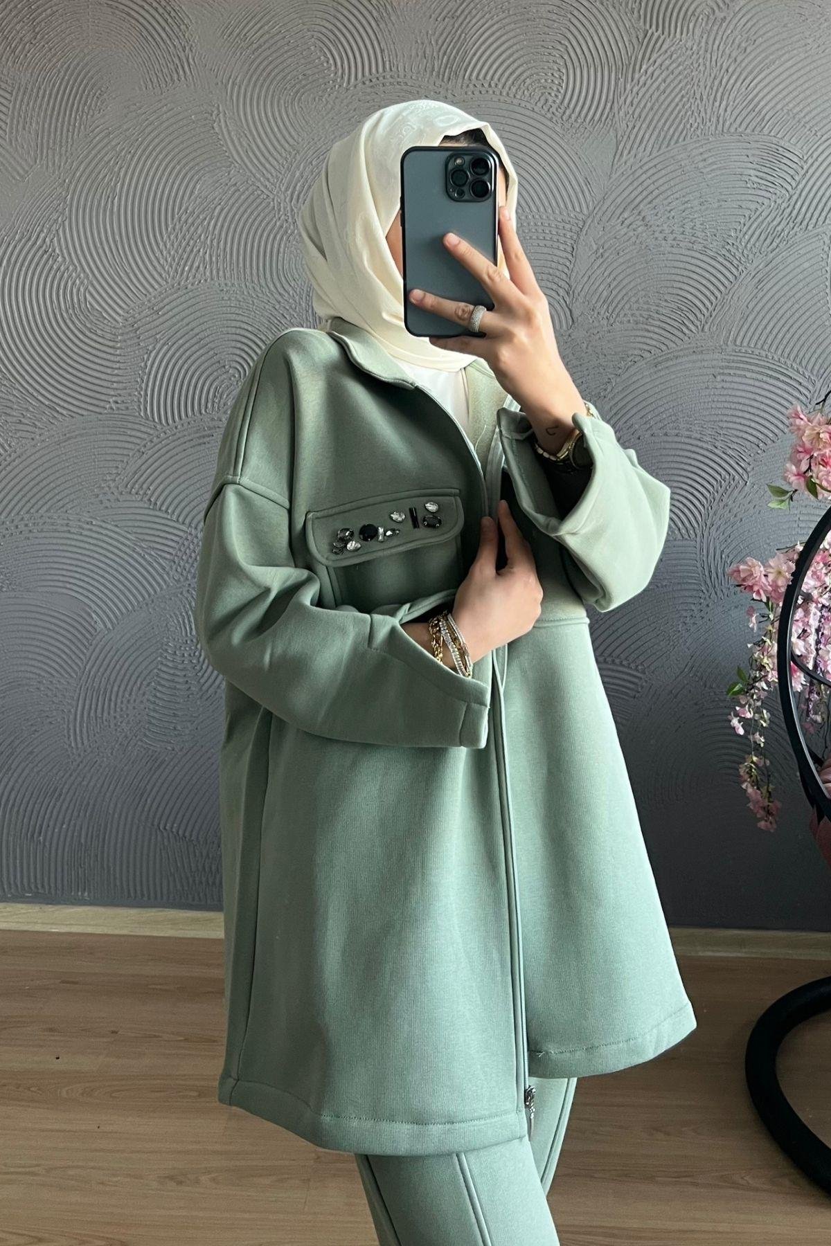 Cebi Taşlı Eşofman Takımı MİNT, Fiyatları Hera Triko Takım-GRİ – Haza Moda | Tesettür Giyim