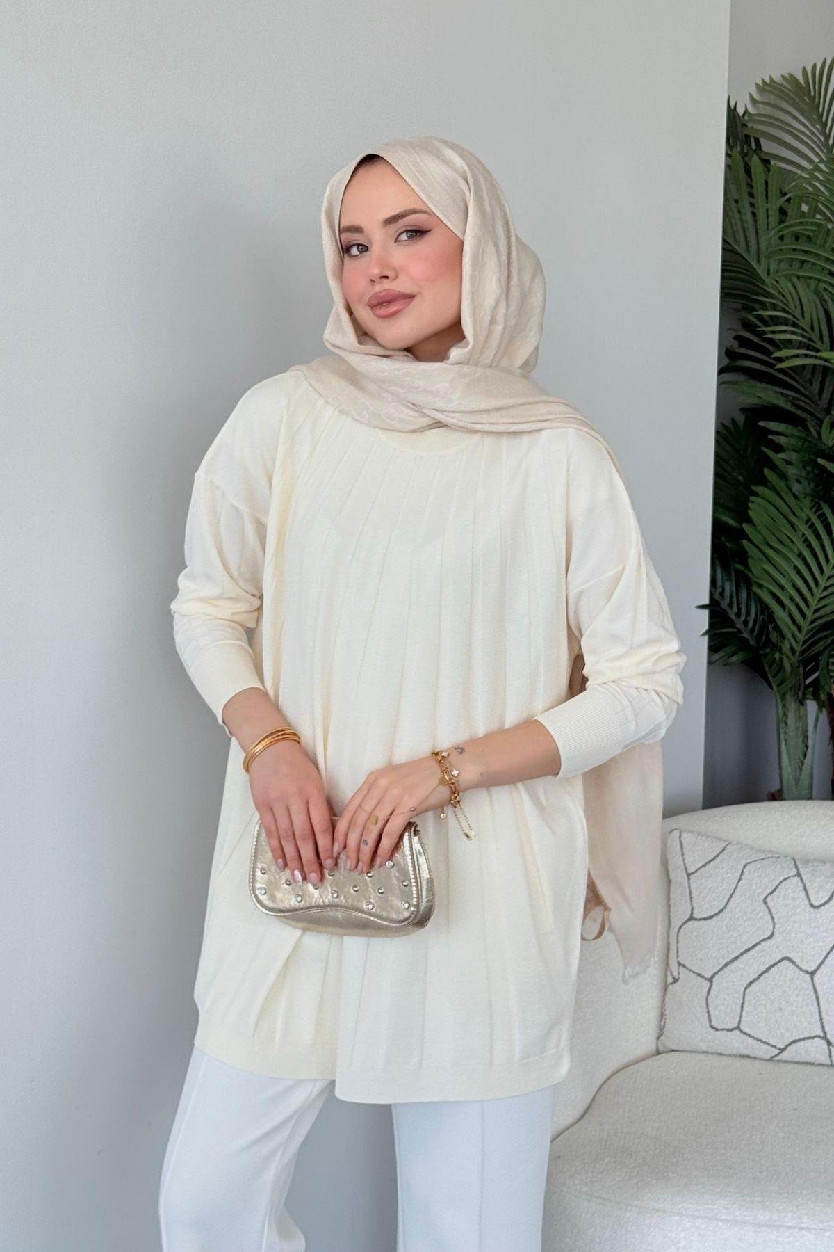 Gökkuşağı Merserize Tunik Ekru, Fiyatları Gökkuşağı Merserize Tunik Ekru- Haza Moda 