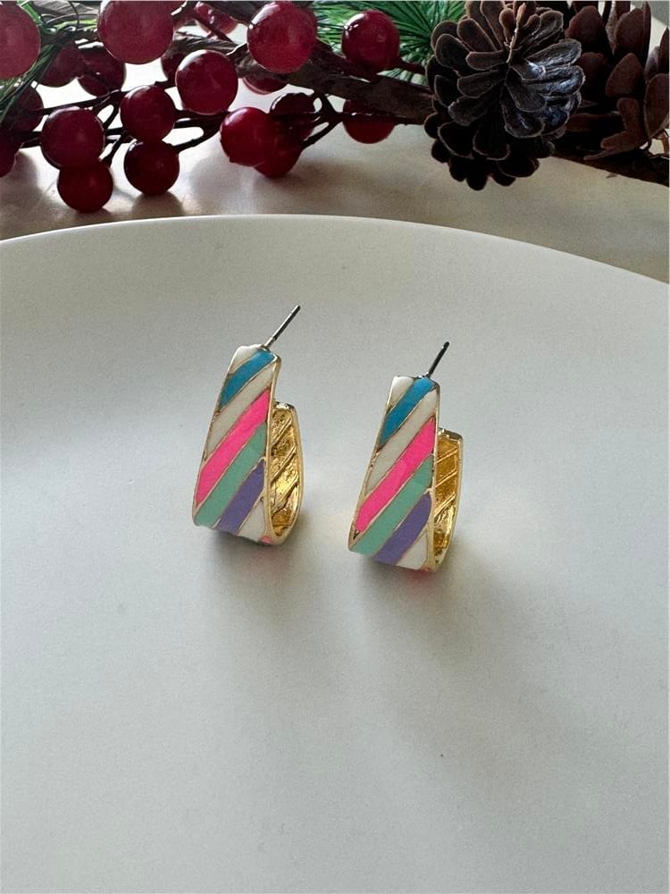Gold Pastel Mineli Halka Küpe