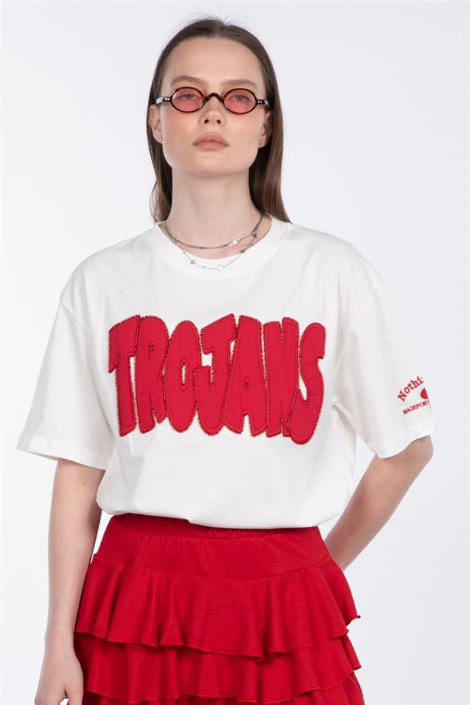 Trojans yazılı t-shirt-83-859 Ekru