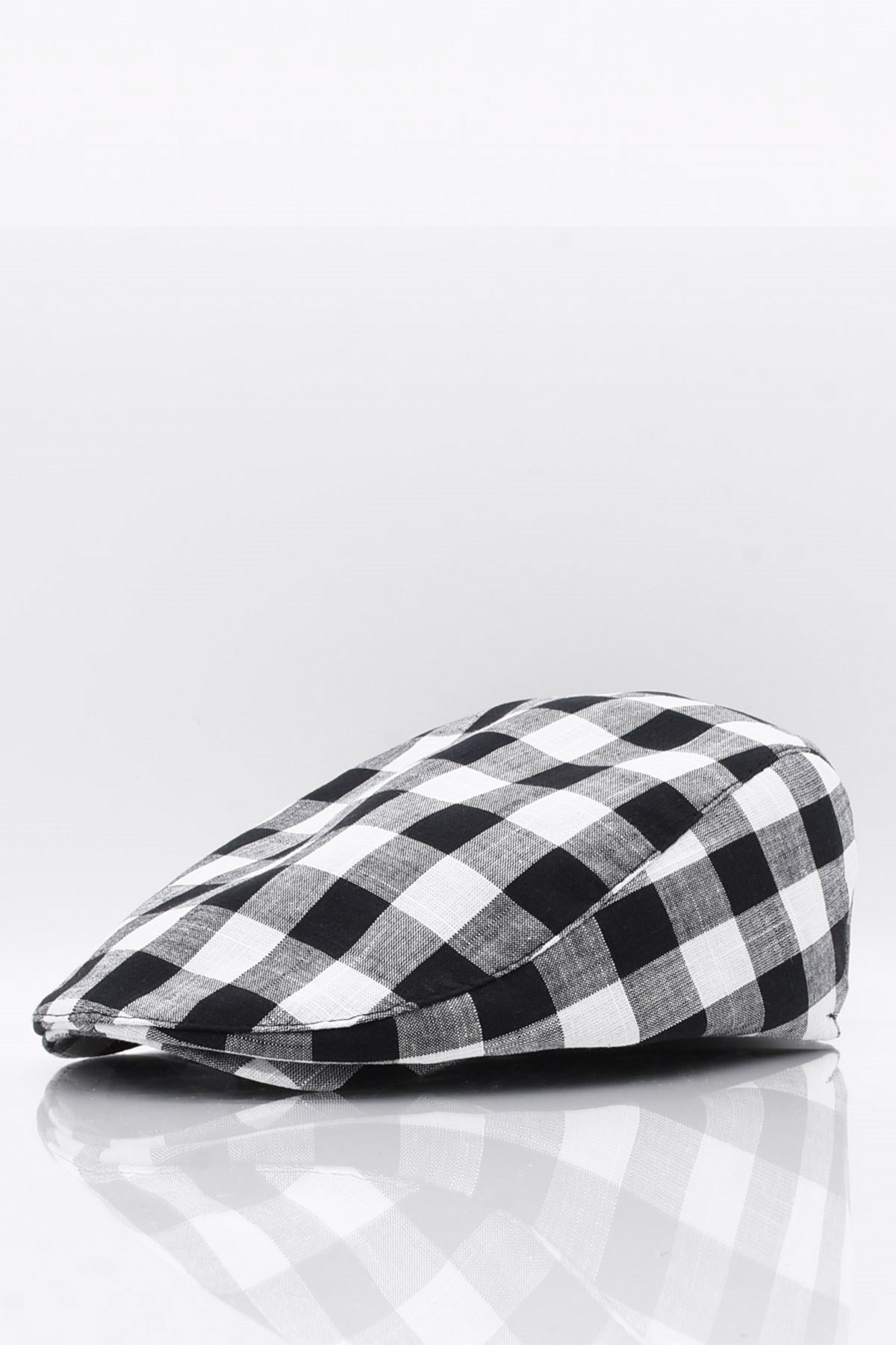 Erkek Siyah Ekoseli Kasket Yazlık Flat Cap Şapka