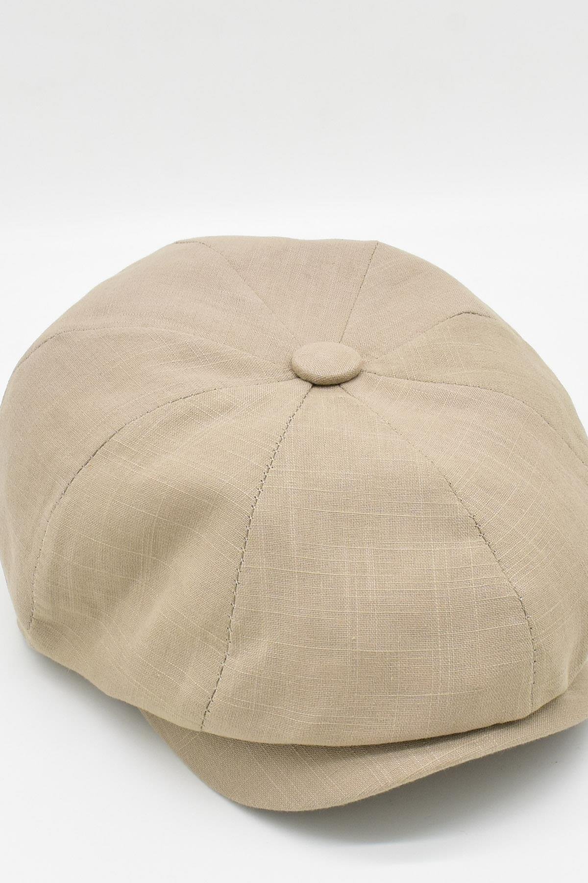 Külah Erkek Keten Şapka Newsboy Cap Kasket Fötr Bere - Bej KLH0448