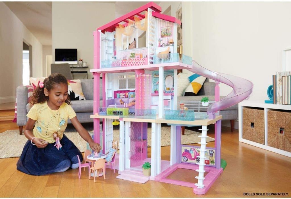 barbieBarbie'nin Üç Katlı Rüya Evi ve Aksesuarları Oyun Seti, Havuzlu, Kaydıraklı, Asansörlü Bebek Evi FHY73