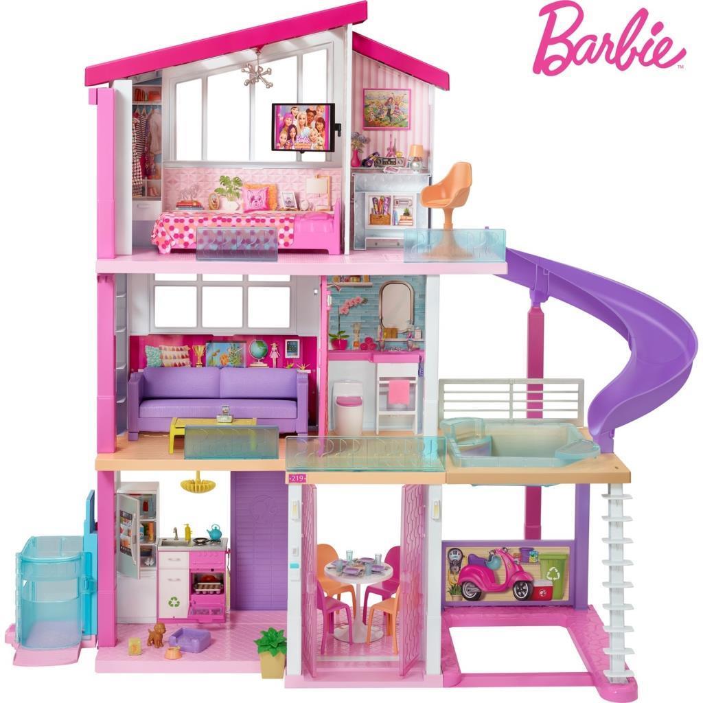 barbieBarbie'nin Üç Katlı Rüya Evi ve Aksesuarları Oyun Seti, Havuzlu, Kaydıraklı, Asansörlü Bebek Evi FHY73