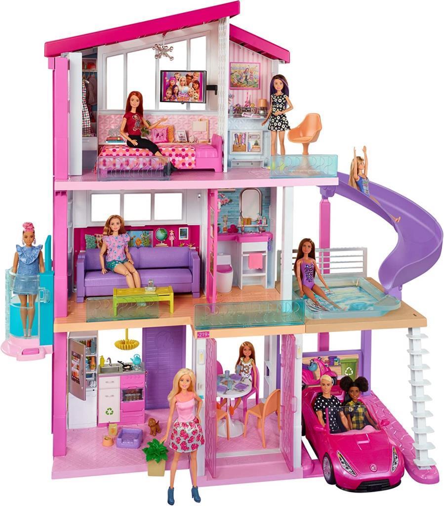 barbieBarbie'nin Üç Katlı Rüya Evi ve Aksesuarları Oyun Seti, Havuzlu, Kaydıraklı, Asansörlü Bebek Evi FHY73