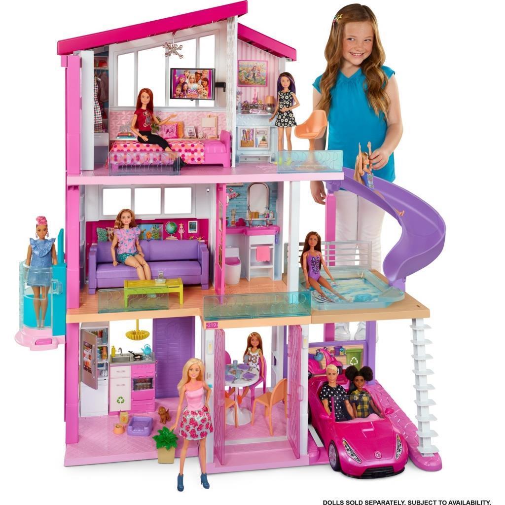 barbieBarbie'nin Üç Katlı Rüya Evi ve Aksesuarları Oyun Seti, Havuzlu, Kaydıraklı, Asansörlü Bebek Evi FHY73