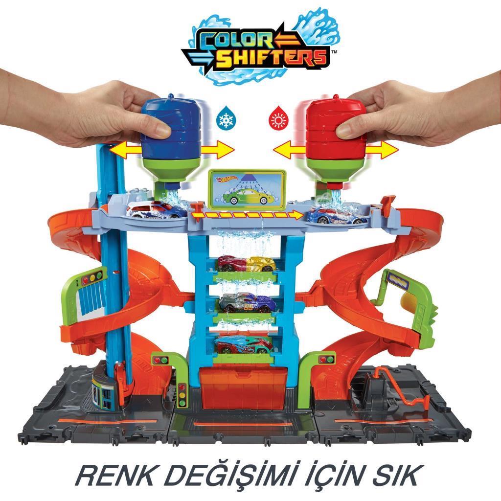 HOT WHEELSHot Wheels City Mega Araba Yıkama, 1 adet Renk Değiştiren Arabalar aracı, sıcak ve soğuk su tankları ile HDP05