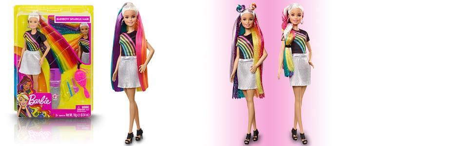 barbieBarbie Gökkuşağı Renkli Saçlar Bebeği, Ekstra Uzun Saçlara ve Saç Aksesuarlarına Sahip FXN96
