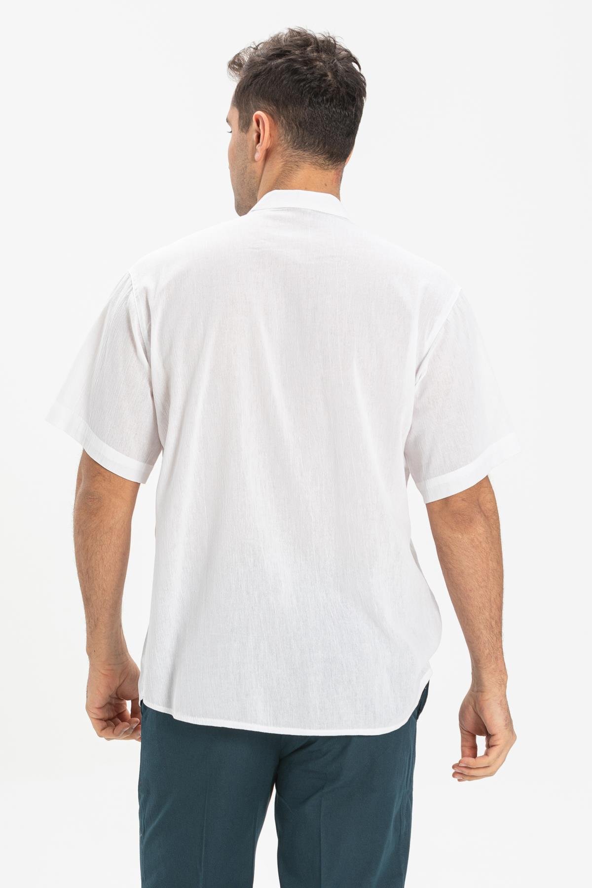 Toptan Kısa Kol Şile Bezi Hakim Yaka Erkek Tshirt Beyaz
