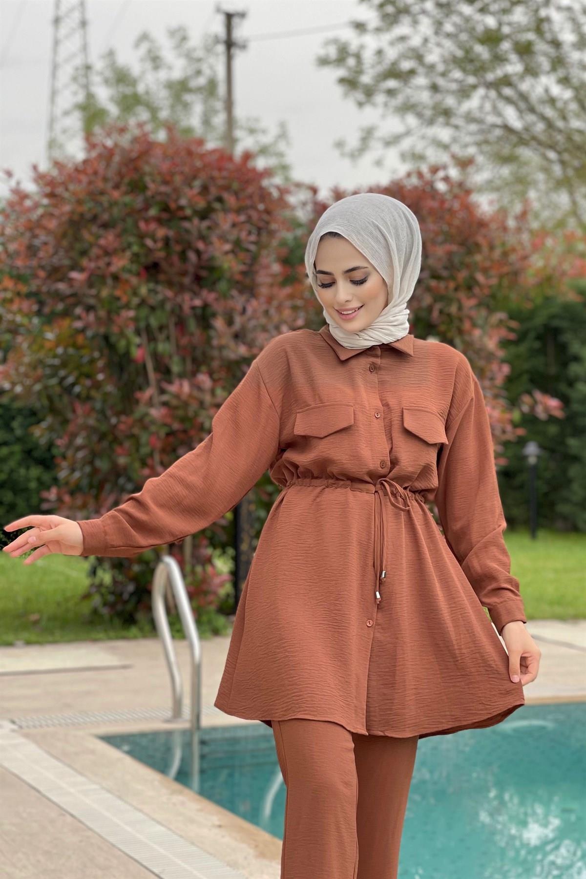 Bonny Beli Büzgülü Takım - Kahve
