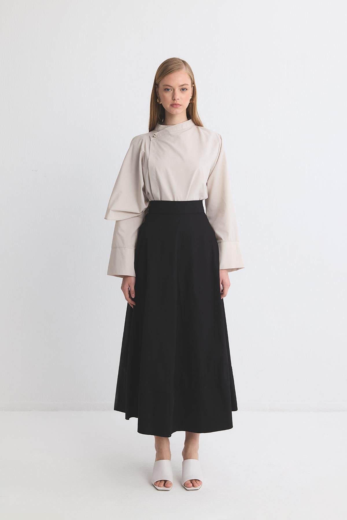 Gabardin Kloş Etek - Siyah