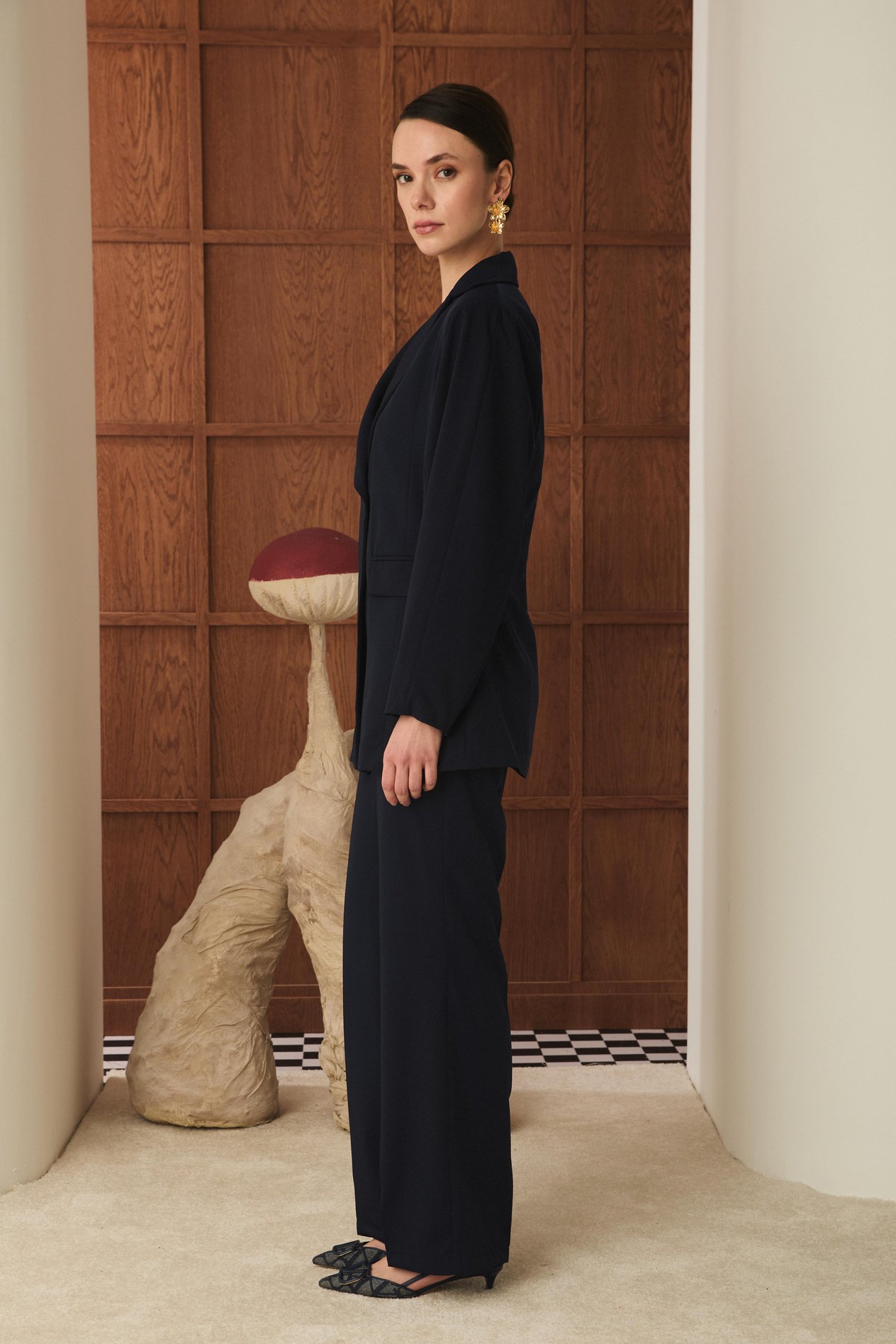 Gigi Belden Oturtmalı Blazer Ceket Takım - Lacivert