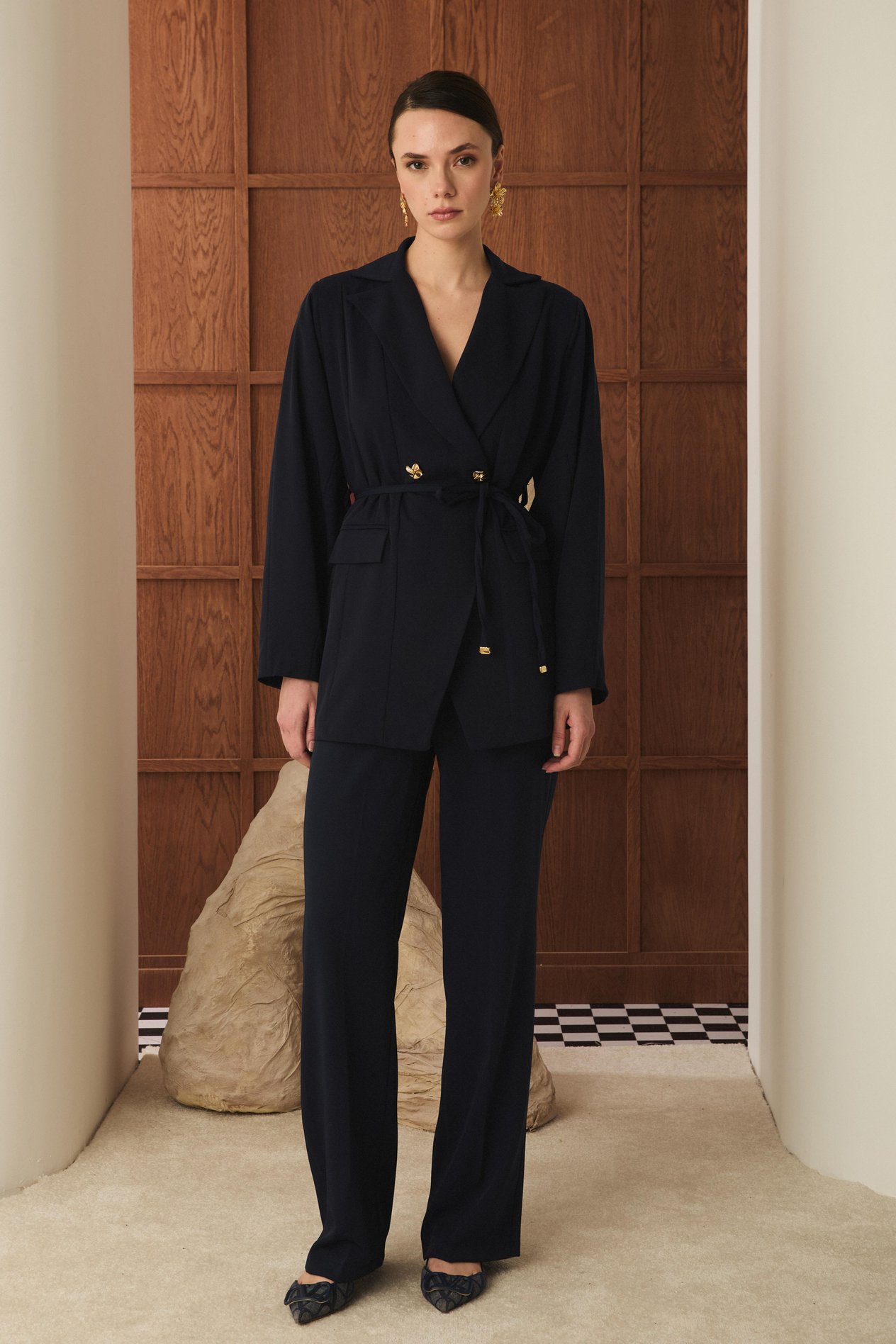 Gigi Belden Oturtmalı Blazer Ceket Takım - Lacivert