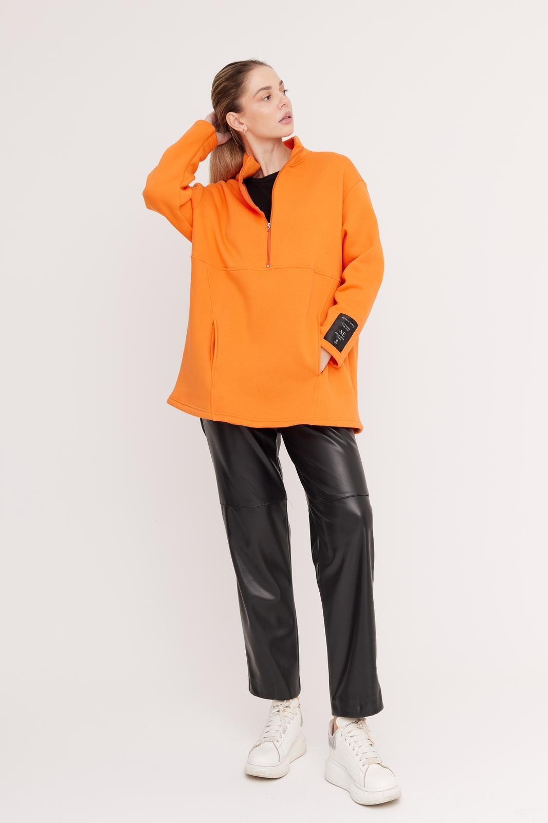 Harper Fermuarlı Sweatshirt - Orange