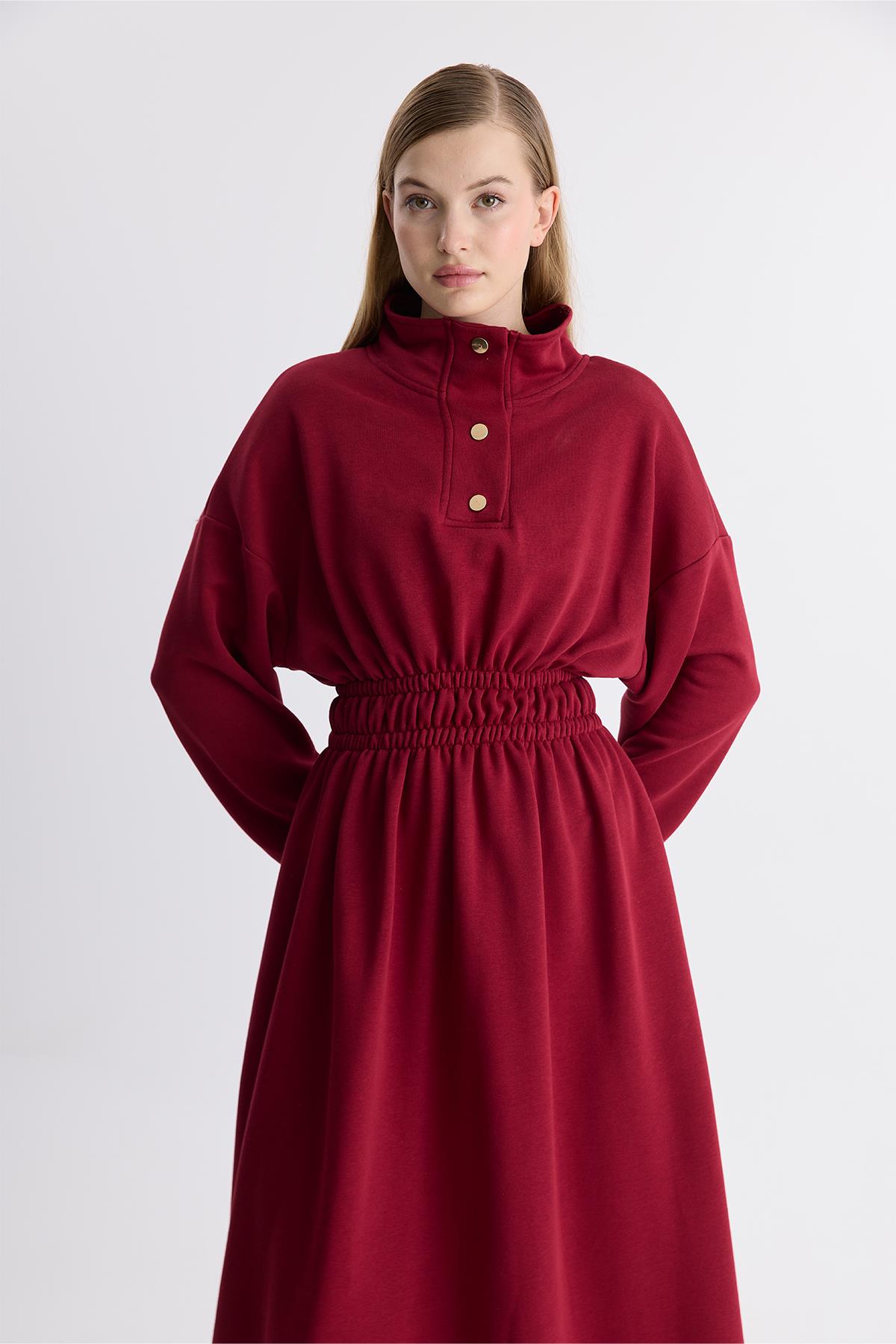 Haven Çıtçıtlı Sweat Elbise - Bordo