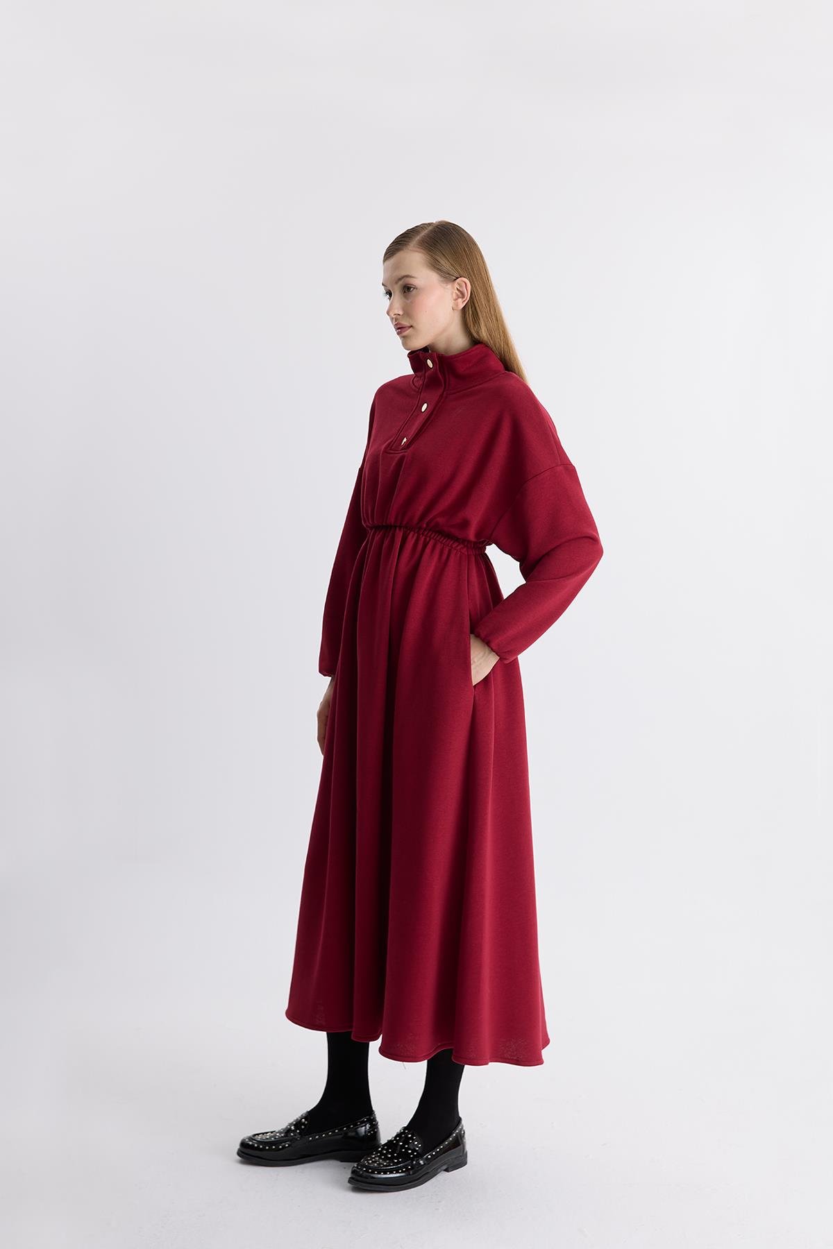 Haven Çıtçıtlı Sweat Elbise - Bordo