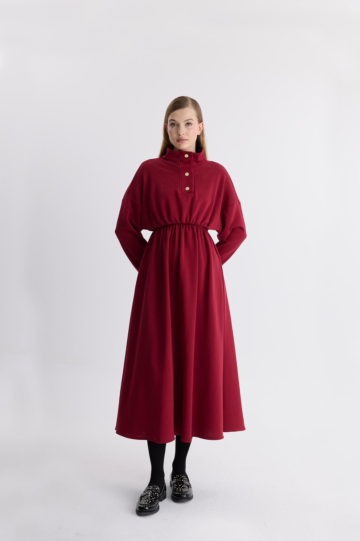 Haven Çıtçıtlı Sweat Elbise - Bordo