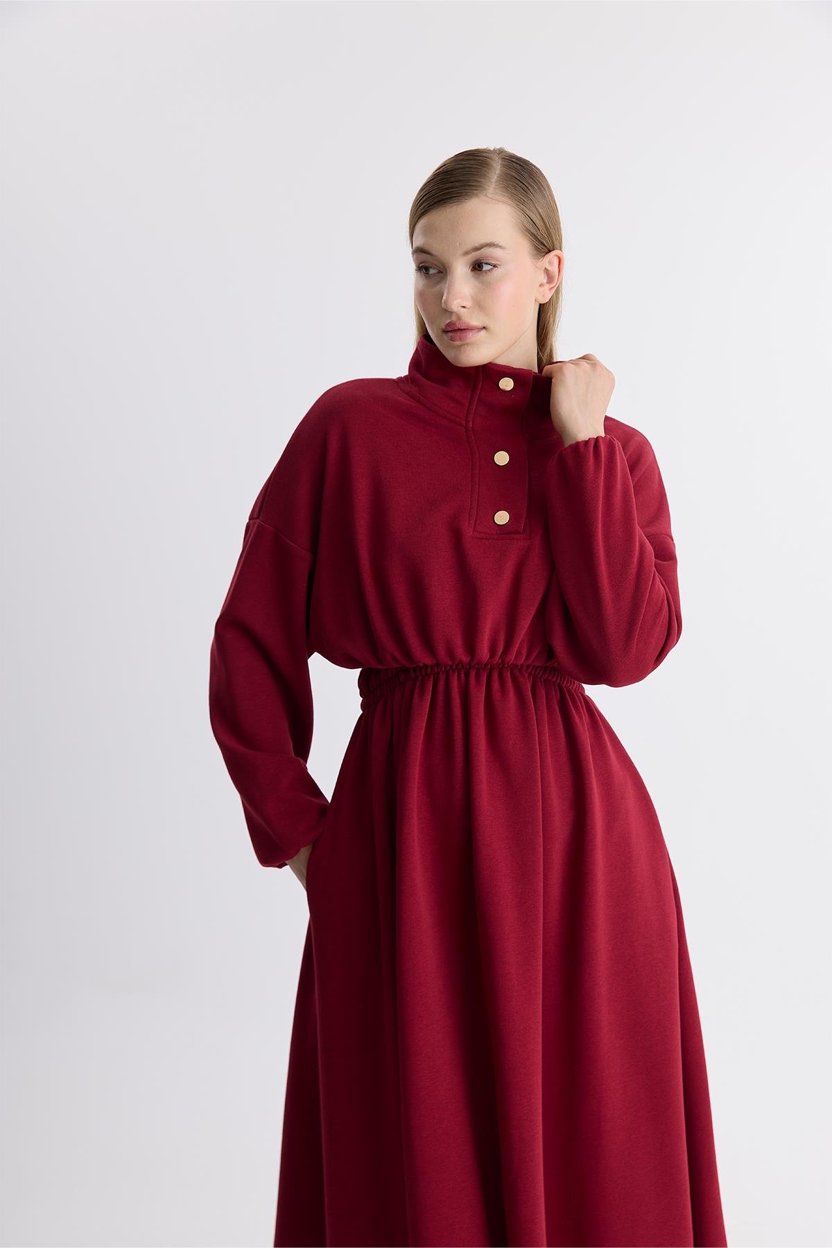 Haven Çıtçıtlı Sweat Elbise - Bordo