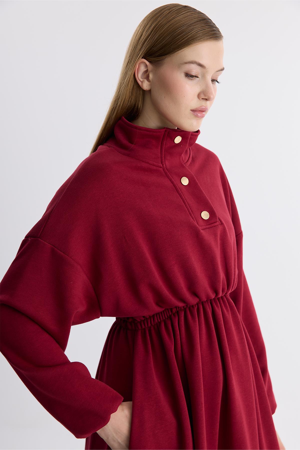 Haven Çıtçıtlı Sweat Elbise - Bordo