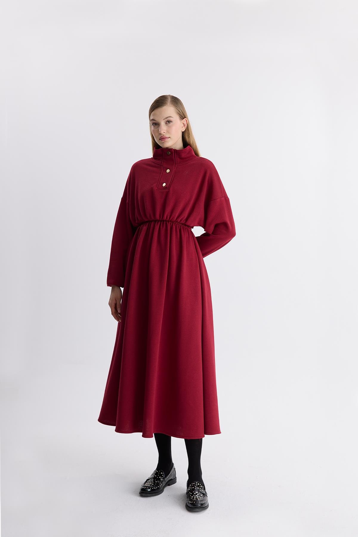 Haven Çıtçıtlı Sweat Elbise - Bordo