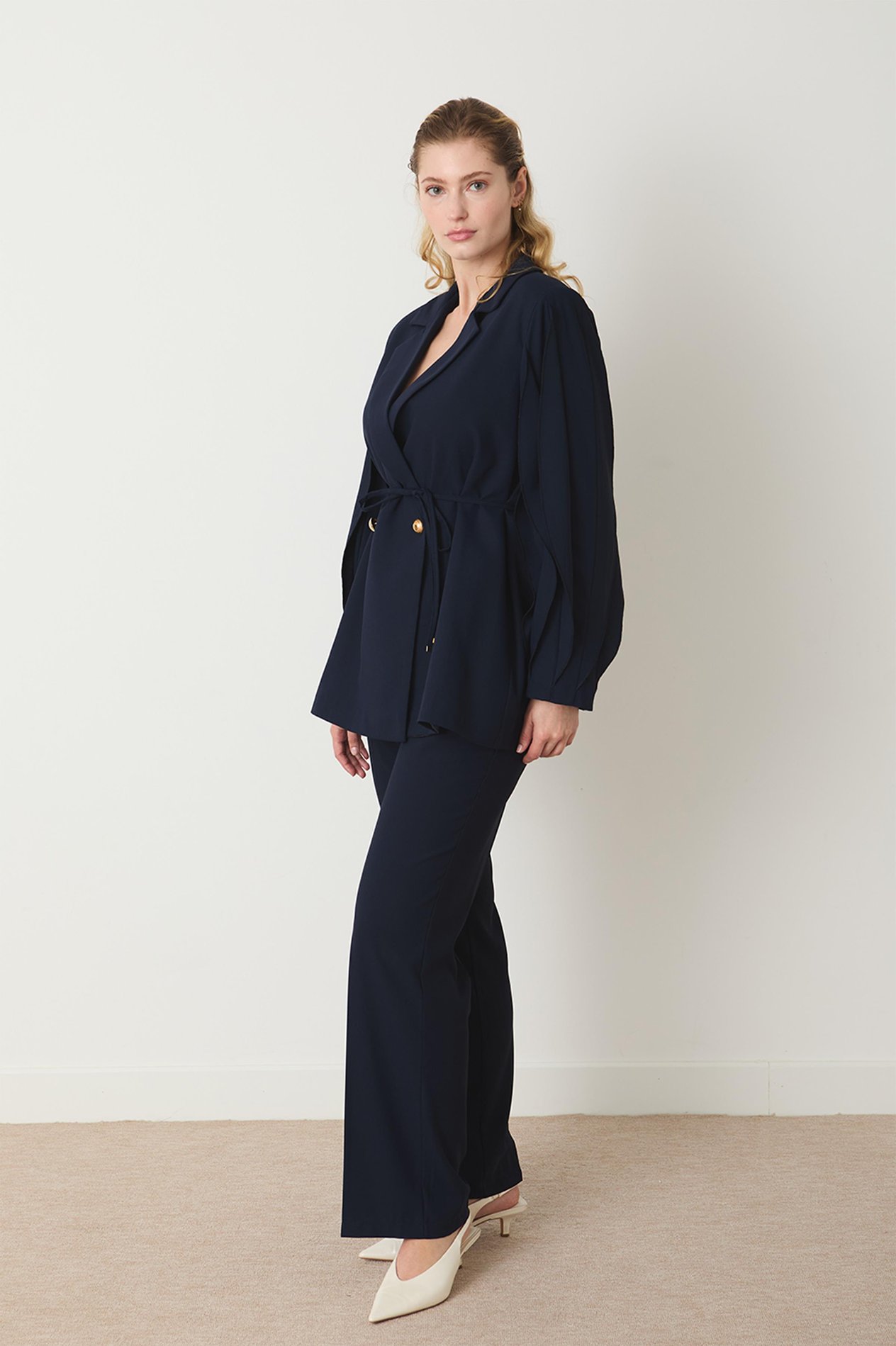 Jenika Kol Detaylı Premium Blazer Ceket Takım - Lacivert