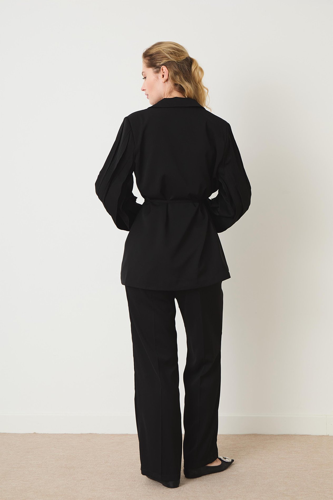 Jenika Kol Detaylı Premium Blazer Ceket Takım - Siyah