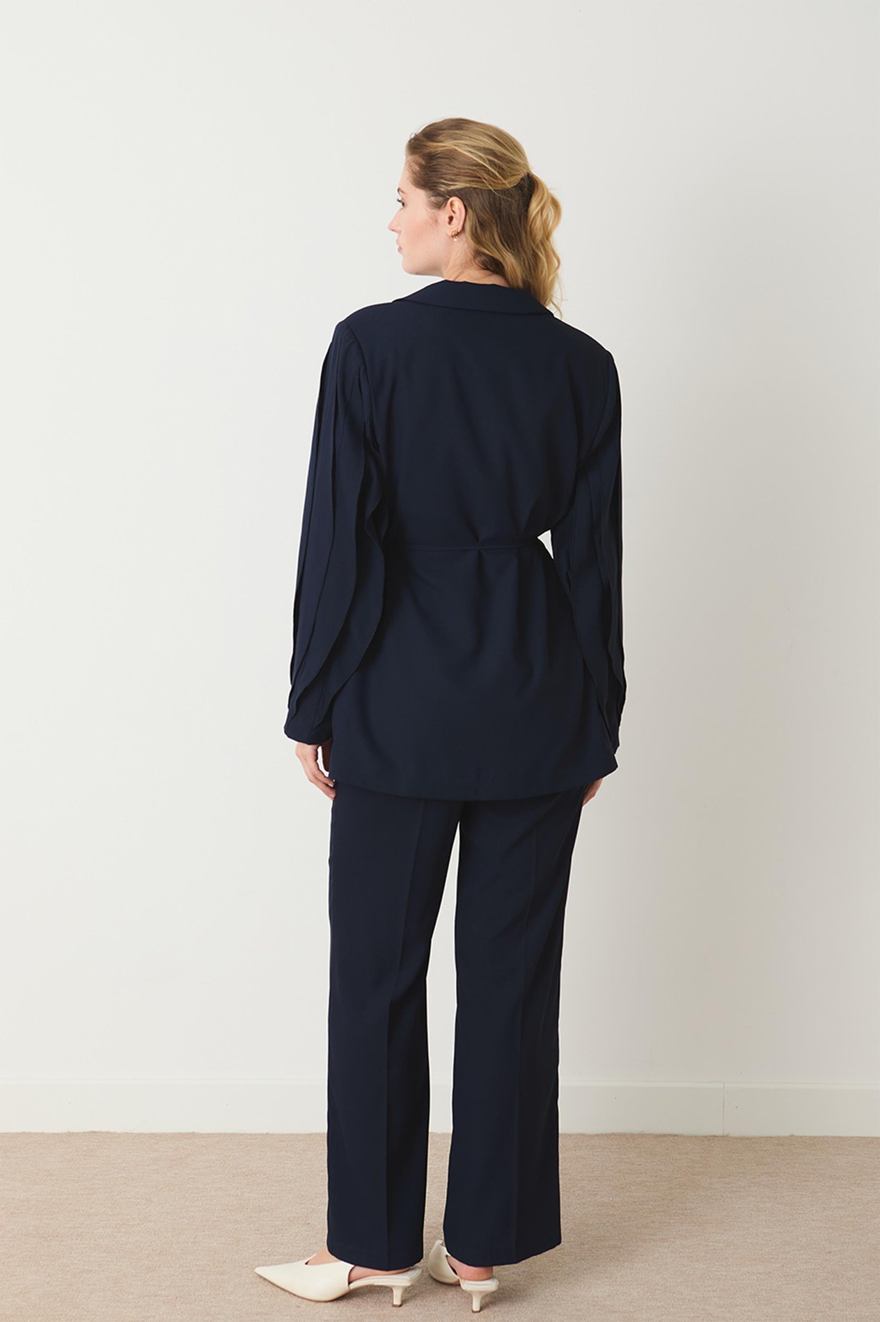 Jenika Kol Detaylı Premium Blazer Ceket Takım - Lacivert