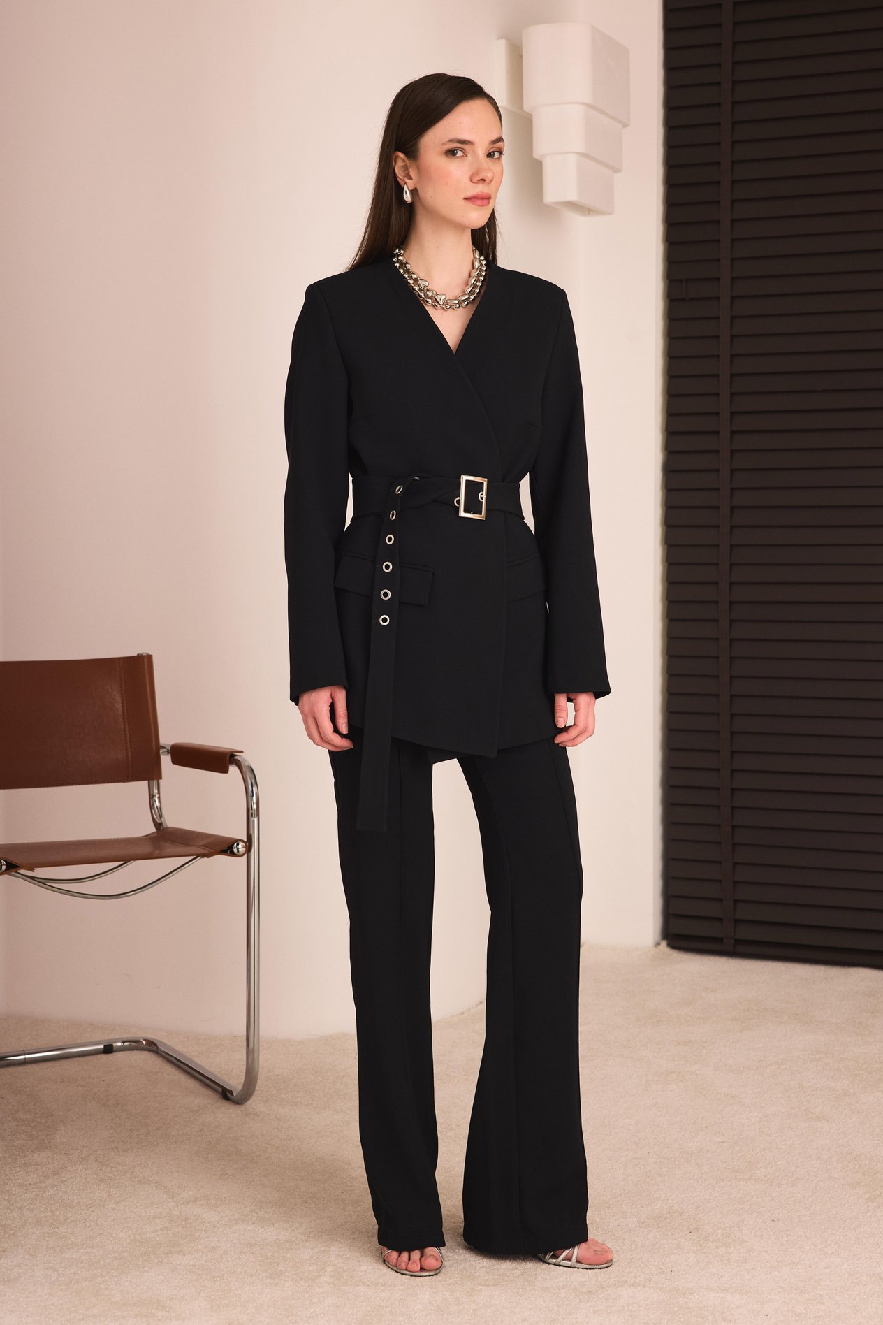 Kemerli Blazer Pantolon Takım - Siyah