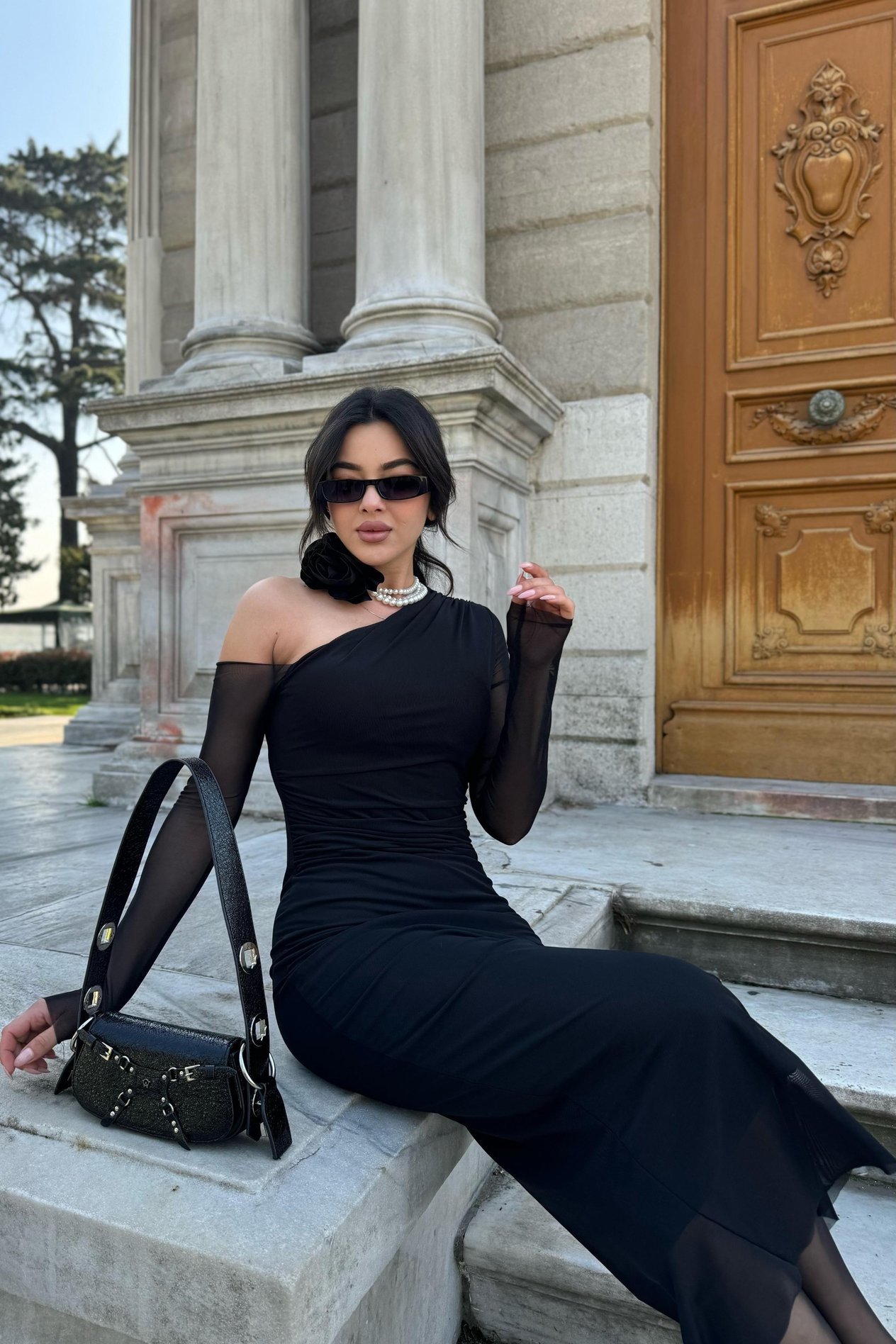 Ladivine Tül Detaylı Elbise - Siyah