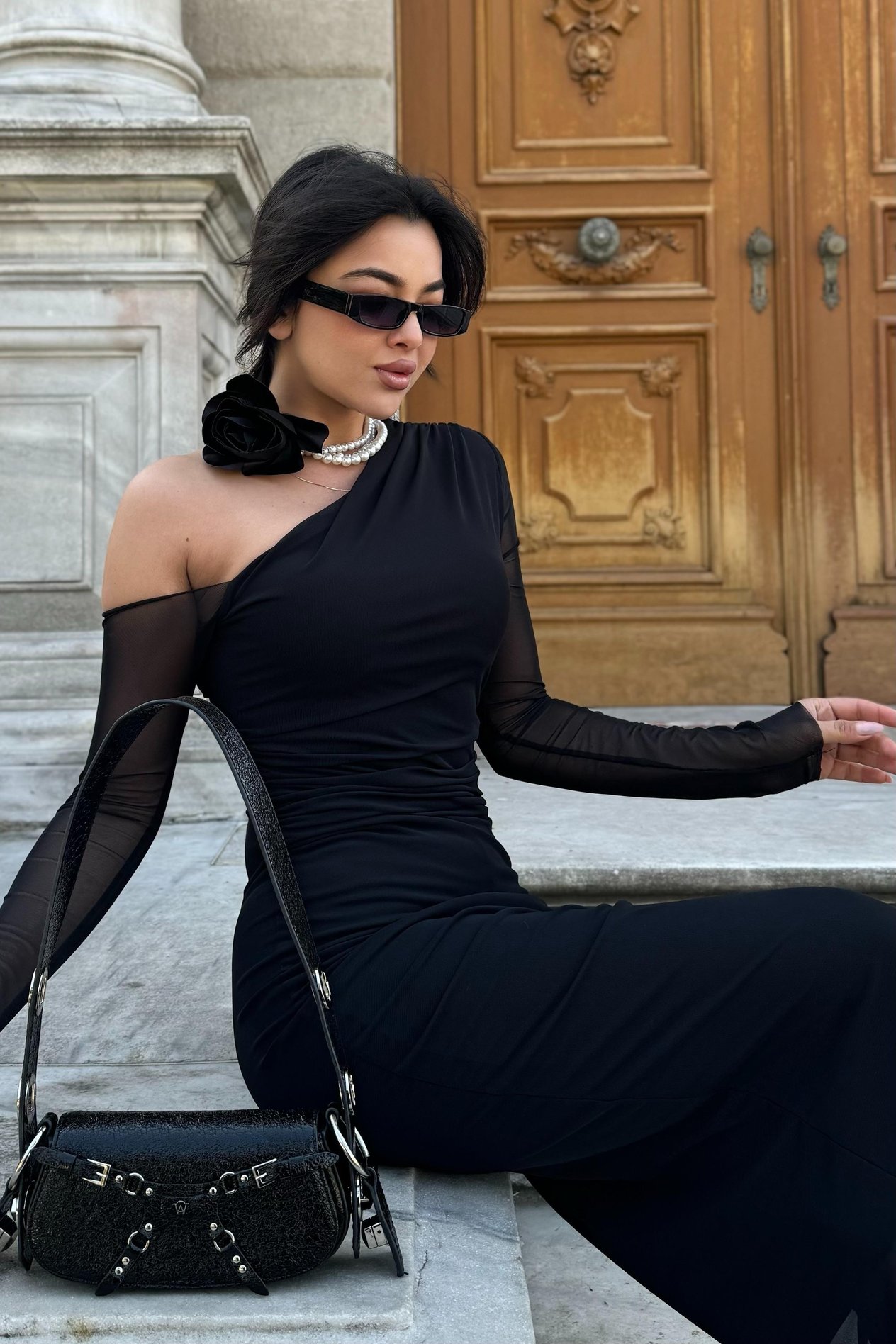 Ladivine Tül Detaylı Elbise - Siyah