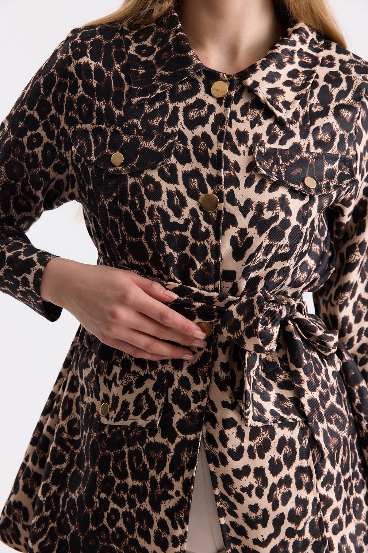 Leopar Desen Ceket - Bej