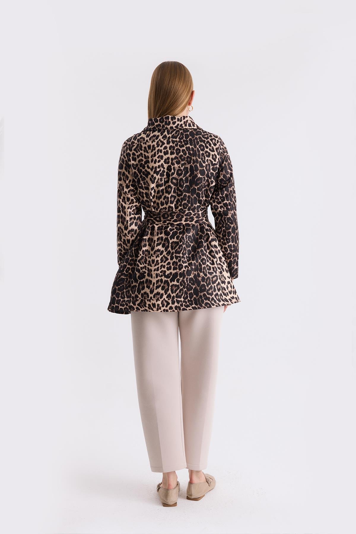 Leopar Desen Ceket - Bej