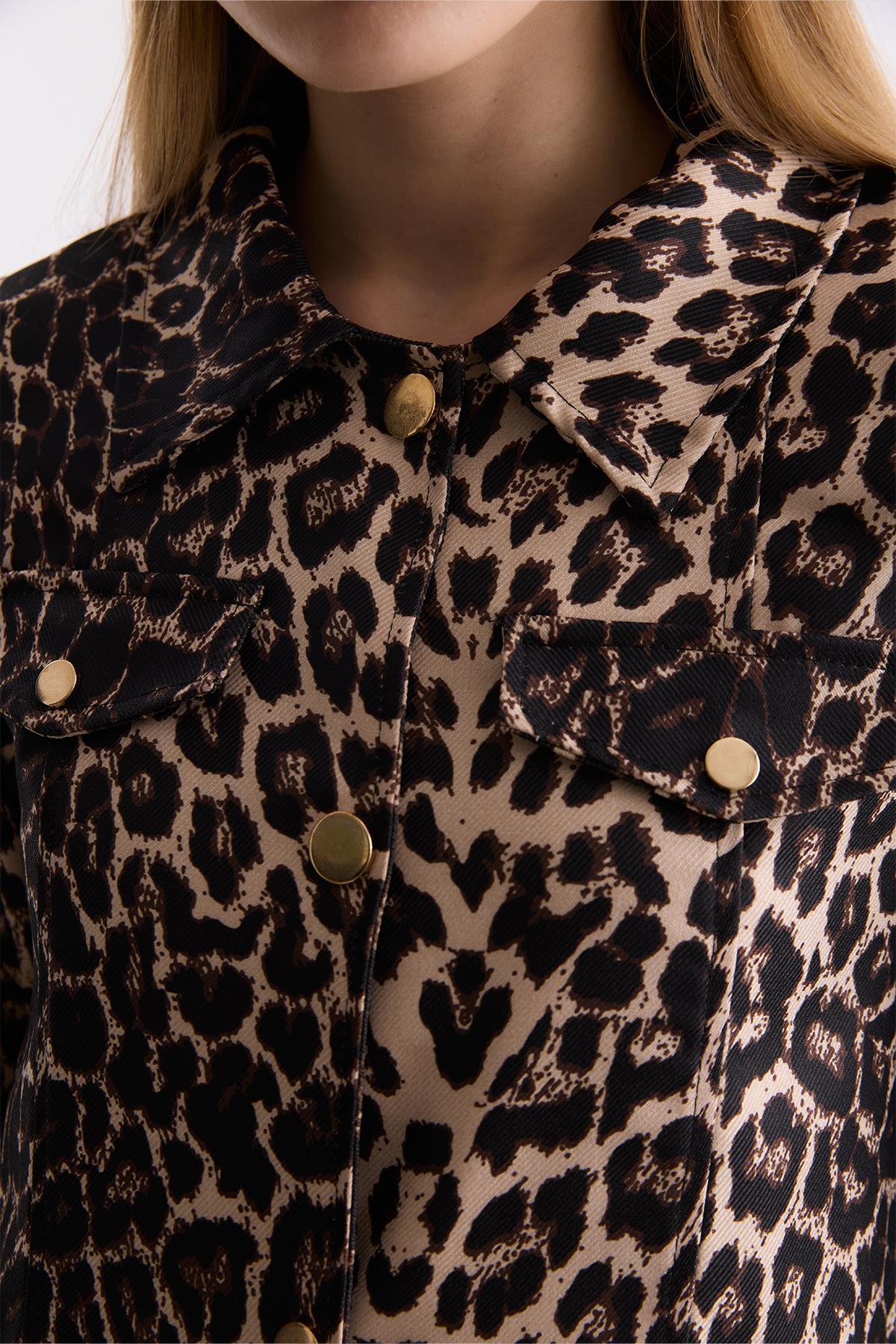 Leopar Desen Ceket - Bej