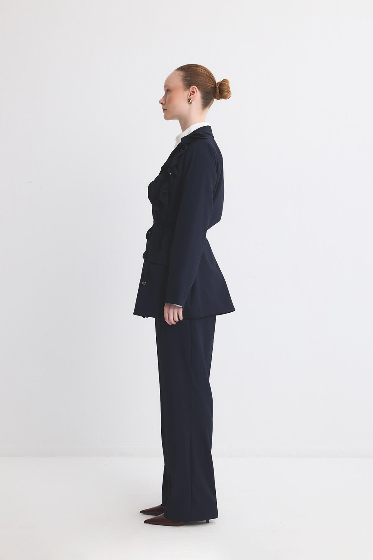 Olia Fırfır Detaylı Blazer Ceket Takım - Lacivert